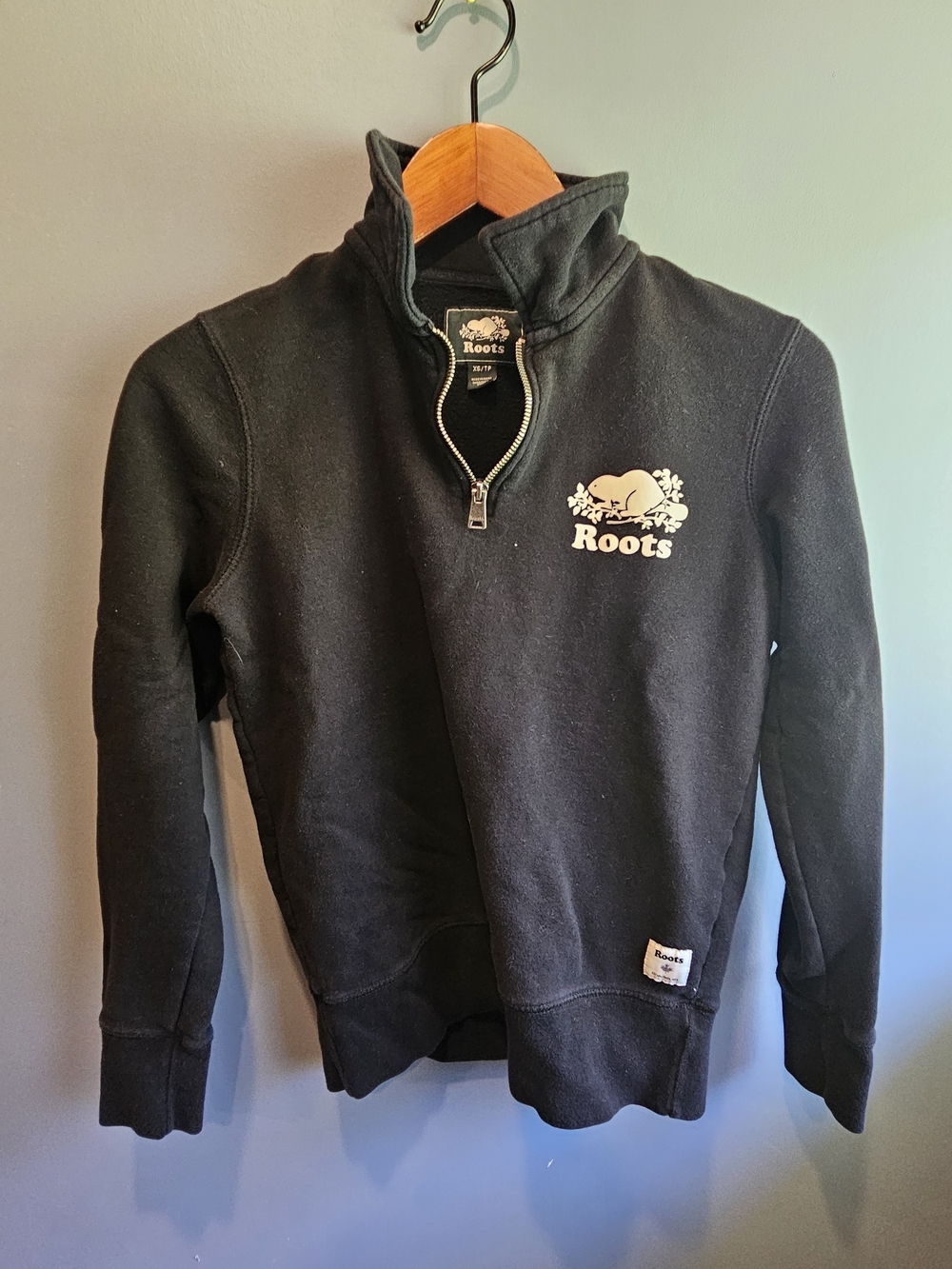 Roots Black Half-Zip Sweatshirt with White Logo